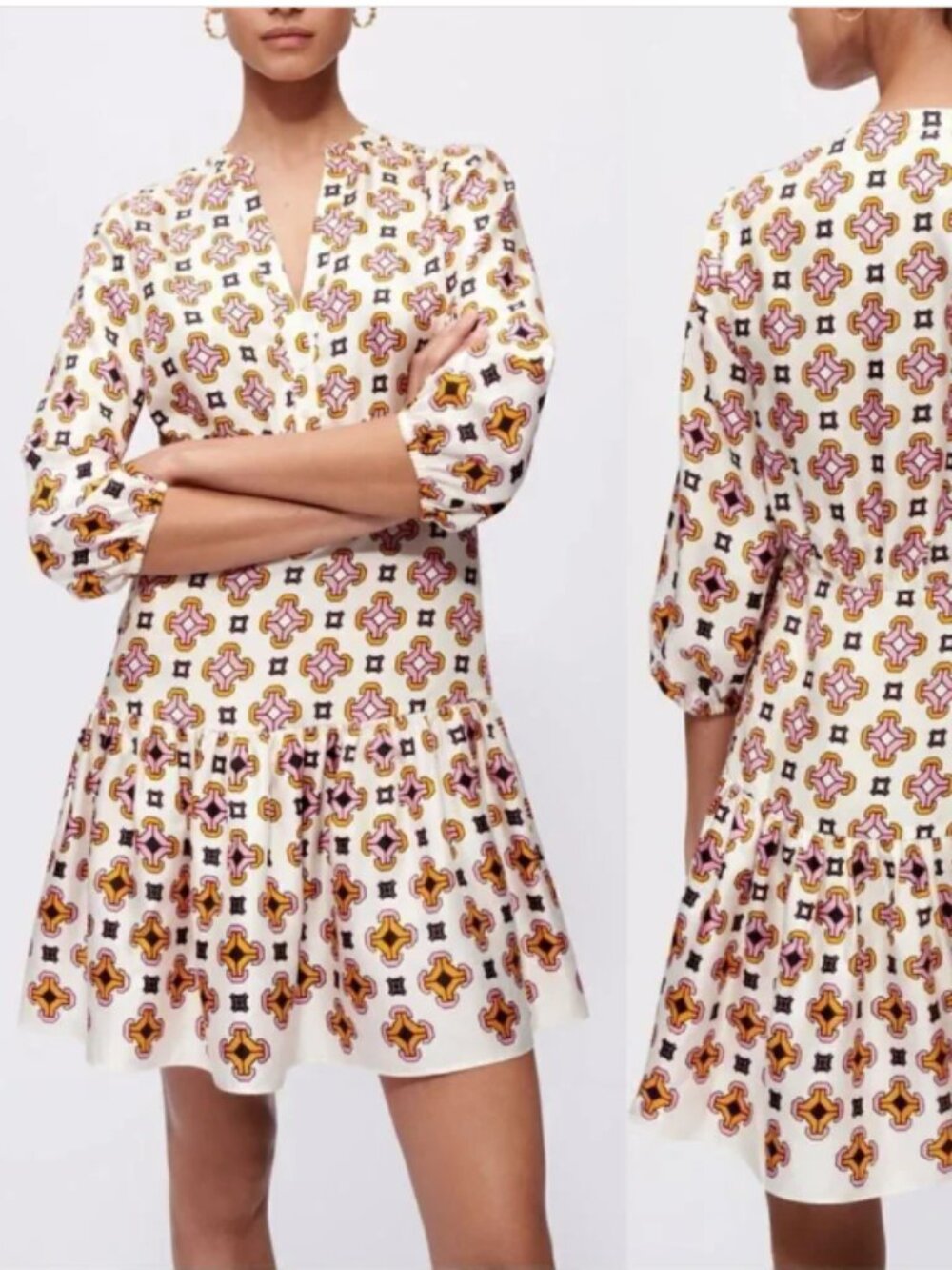 NEW MAJE $535 Romea Silk Geometric Print Minidress Size 36 FR / S